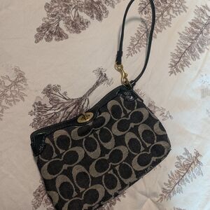 Coach Black and Tan Monogram Wristlet